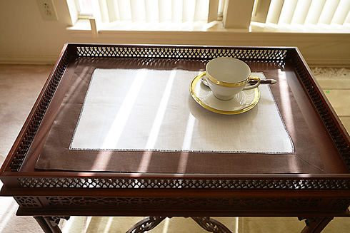 White Hemstitch Placemat 14"x20". Chocolate Brown color border